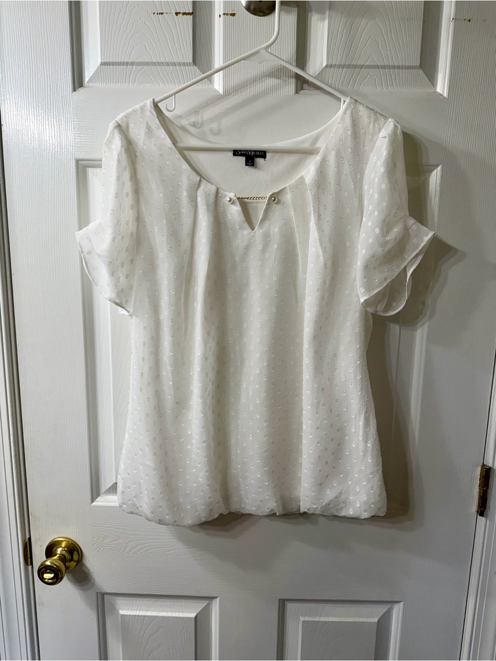 Sara Michelle White Short Sleeve Swiss Dot Blouse